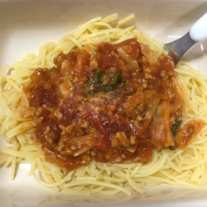 幼児食 豚肉とキャベツのトマトパスタ レシピ 作り方 By Hamumisan 楽天レシピ